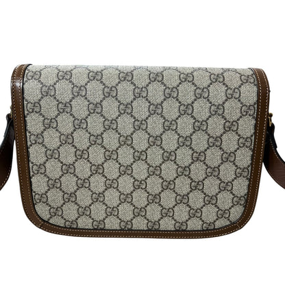 GUCCI GG Supreme Horsebit 1955 Shoulder Bag Beige Brown Gold Hardware GU596