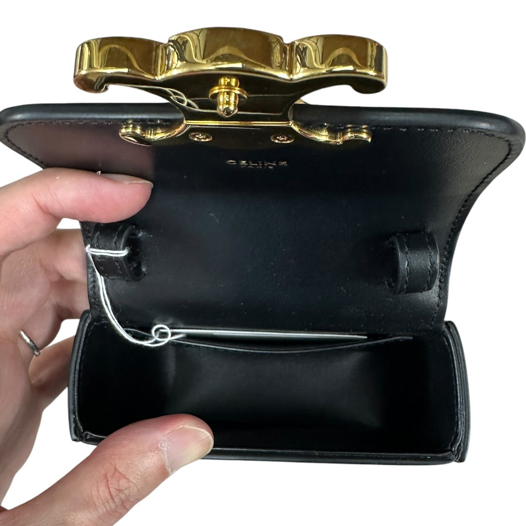 CELINE Smooth Calfskin Mini Triomphe Shoulder Bag Black Gold Hardware CE259