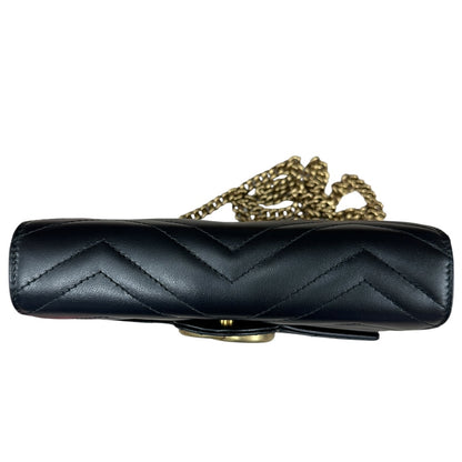 GUCCI Matelasse Leather GG Marmont Mini Wallet on Chain Crossbody Bag Black Gold Hardware GU603