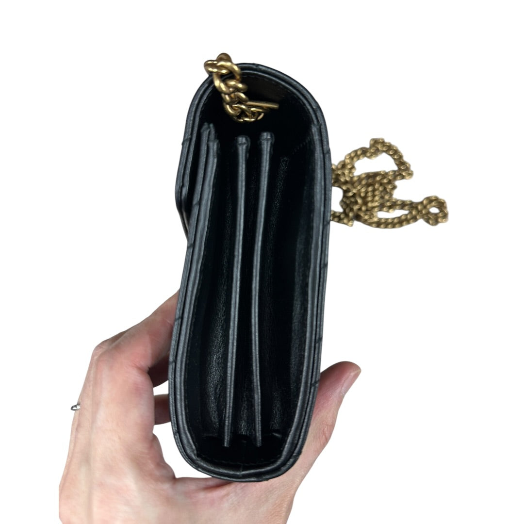 GUCCI Matelasse Leather GG Marmont Mini Wallet on Chain Crossbody Bag Black Gold Hardware GU603