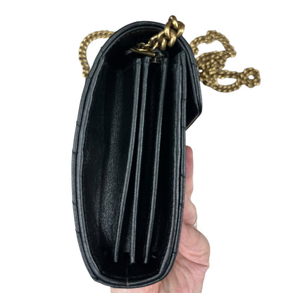 GUCCI Matelasse Leather GG Marmont Mini Wallet on Chain Crossbody Bag Black Gold Hardware GU603