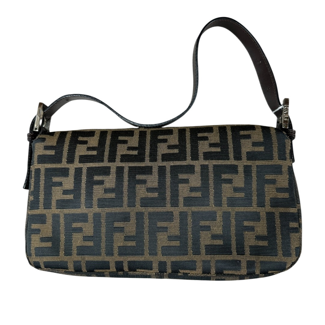 FENDI Zucca Canvas Baguette Shoulder Bag Brown Black Silver Hardware FE378
