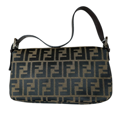 FENDI Zucca Canvas Baguette Shoulder Bag Brown Black Silver Hardware FE378