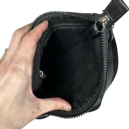 GUCCI GG Nylon Flat Messenger Crossbody Bag Black Silver Hardware GU594