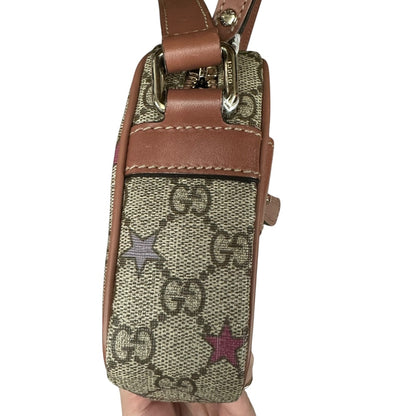 GUCCI GG Supreme Stars Print Crossbody Bag Beige Pink Gold Hardware GU604
