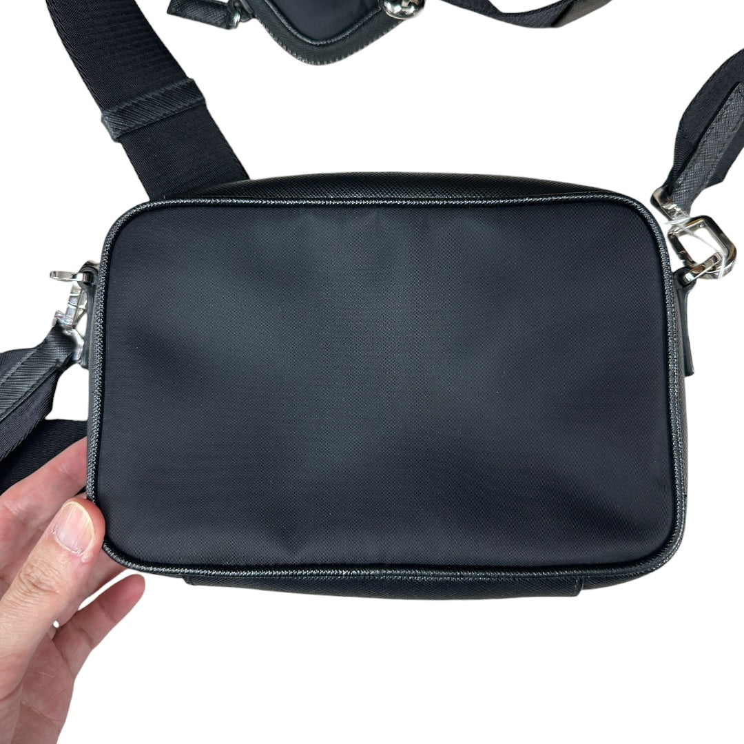 PRADA Re-Nylon Saffiano Leather Crossbody Bag with Mini Pouch Black Silver Hardware PR198