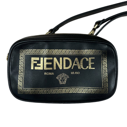 FENDI x VERSACE FENDACE Smooth Leather Camera Crossbody Bag Black Gold Hardware FE379