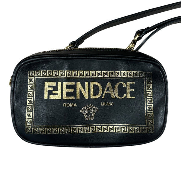 FENDI x VERSACE FENDACE Smooth Leather Camera Crossbody Bag Black Gold Hardware FE379
