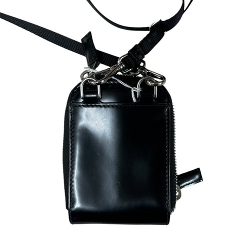 PRADA Brushed Leather Mini Crossbody Bag with Front Pocket Black Silver Hardware PR200