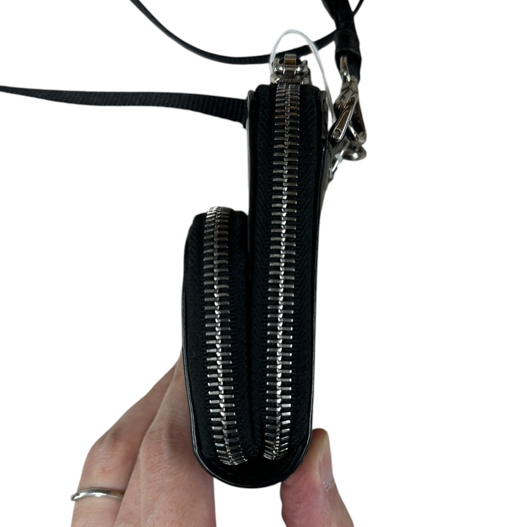 PRADA Brushed Leather Mini Crossbody Bag with Front Pocket Black Silver Hardware PR200