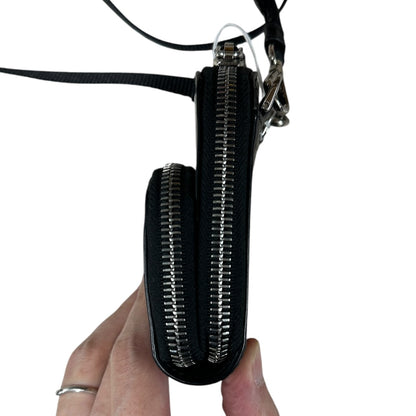 PRADA Brushed Leather Mini Crossbody Bag with Front Pocket Black Silver Hardware PR200