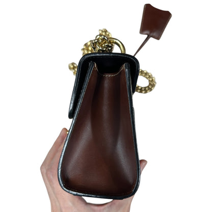 GUCCI GG Supreme Padlock Small Shoulder Bag Beige Black Gold Hardware GU599
