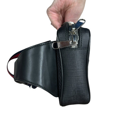 GUCCI GG Supreme Belt Bag Waist Bag Black Web Strap Silver Hardware GU597