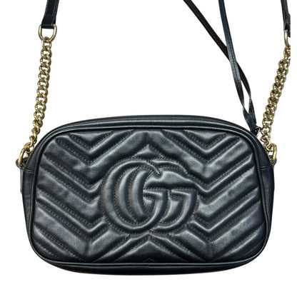 GUCCI Matelassé Leather GG Marmont Small Camera Crossbody Bag Black Gold Hardware GU507