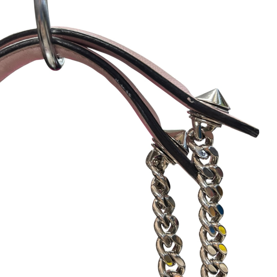 FENDI Leather Dotcom Click Chain Shoulder Bag Pink Silver Hardware FE300