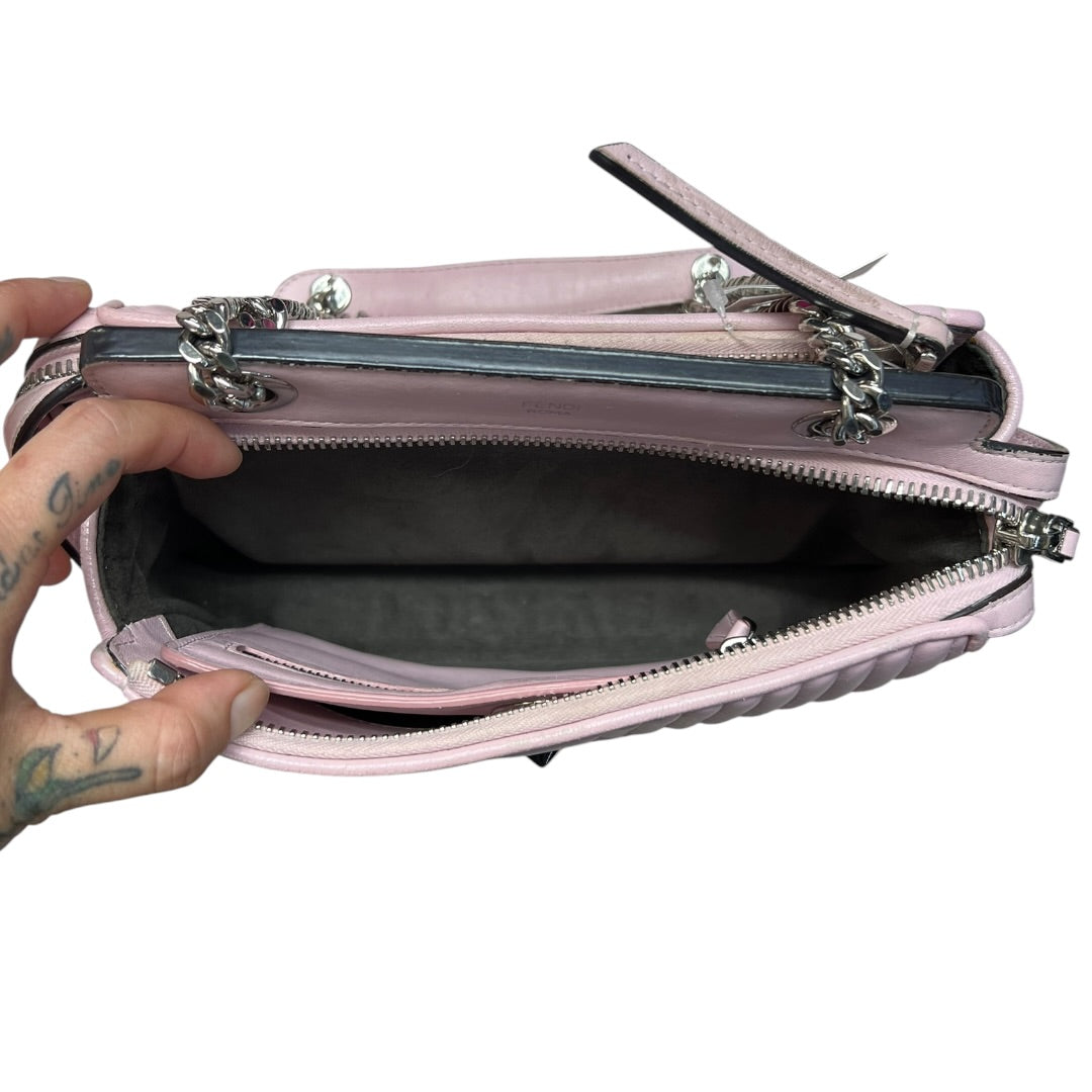 FENDI Leather Dotcom Click Chain Shoulder Bag Pink Silver Hardware FE300