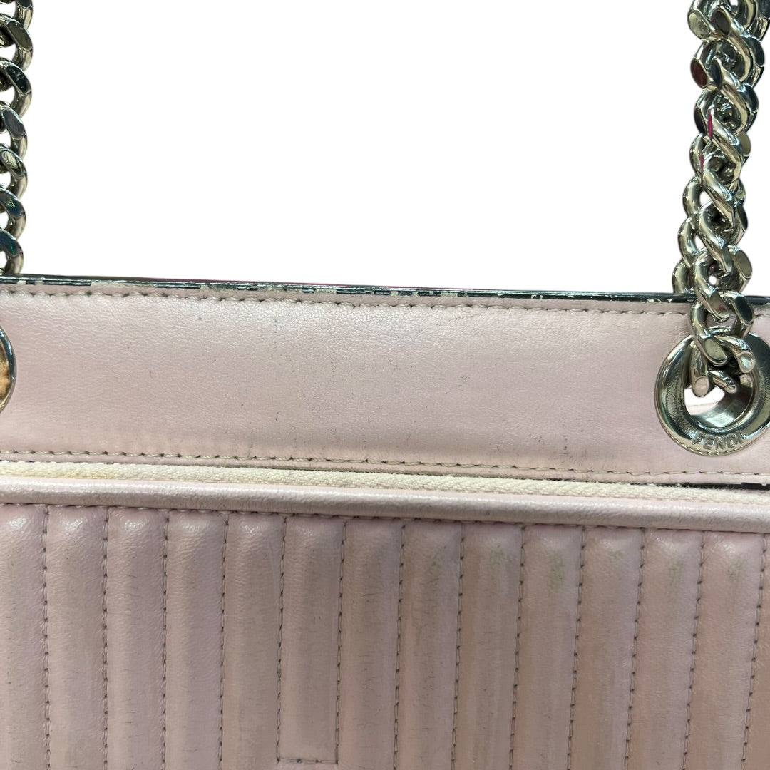 FENDI Leather Dotcom Click Chain Shoulder Bag Pink Silver Hardware FE300