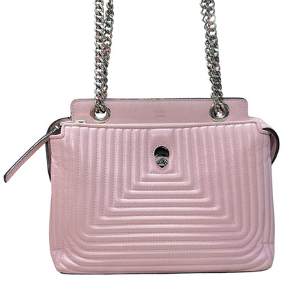 FENDI Leather Dotcom Click Chain Shoulder Bag Pink Silver Hardware FE300