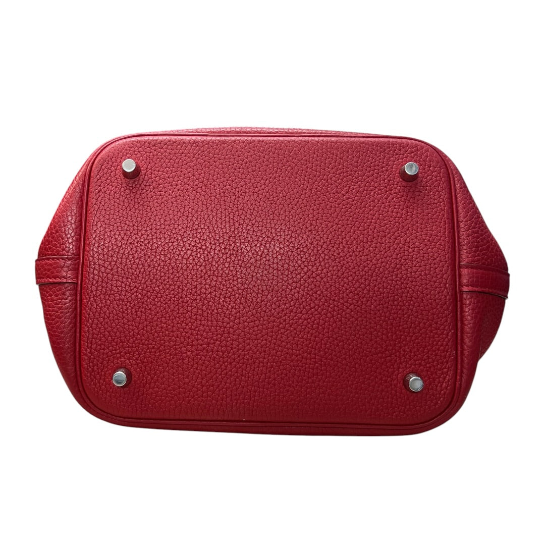 HERMES Clemence Leather Picotin Lock MM Handbag Red Palladium Hardware HE323