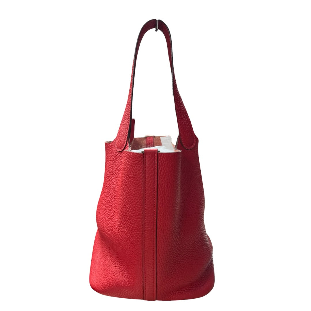HERMES Clemence Leather Picotin Lock MM Handbag Red Palladium Hardware HE323