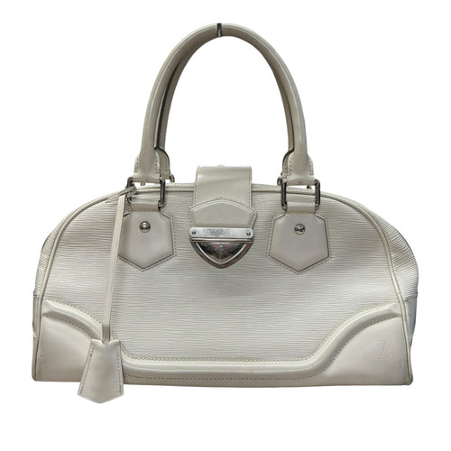 LOUIS VUITTON Epi Leather Montaigne GM Bowling Bag White Gold Hardware LO521