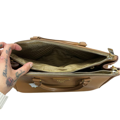 PRADA Saffiano Lux Galleria Large Double Zip Tote Bag Caramel Gold Hardware PR131