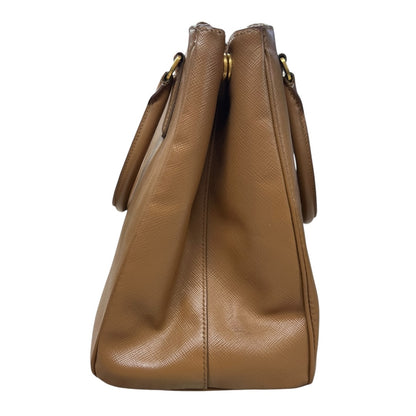 PRADA Saffiano Lux Galleria Large Double Zip Tote Bag Caramel Gold Hardware PR131