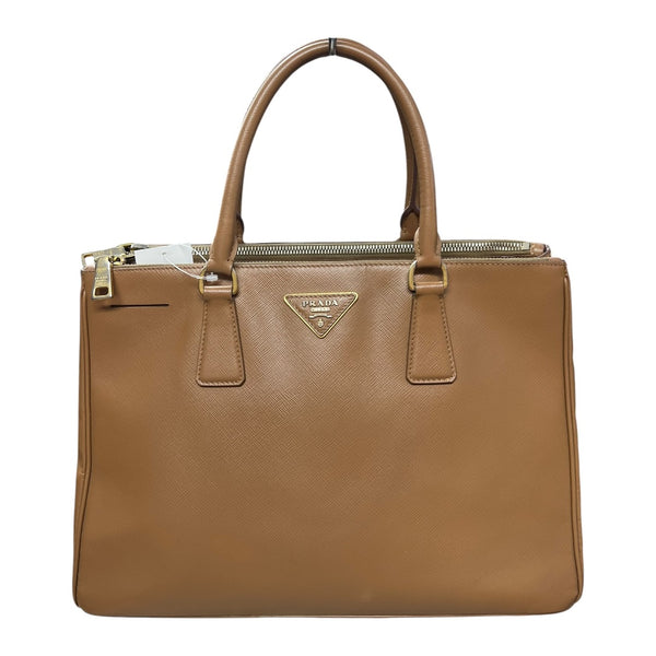 PRADA Saffiano Lux Galleria Large Double Zip Tote Bag Caramel Gold Hardware PR131
