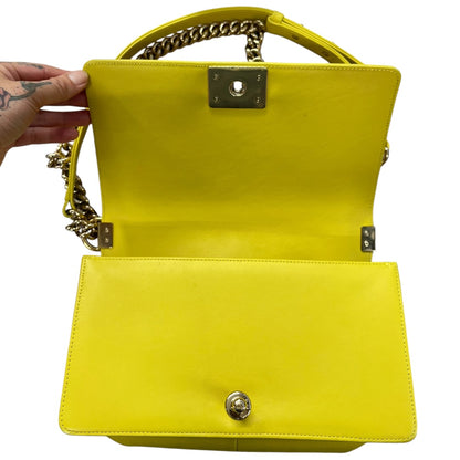 CHANEL Lambskin & Raffia Boy Handbag Yellow Gold Hardware CH1949