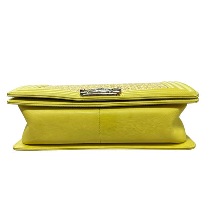 CHANEL Lambskin & Raffia Boy Handbag Yellow Gold Hardware CH1949