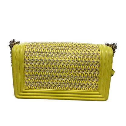 CHANEL Lambskin & Raffia Boy Handbag Yellow Gold Hardware CH1949