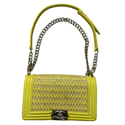 CHANEL Lambskin & Raffia Boy Handbag Yellow Gold Hardware CH1949