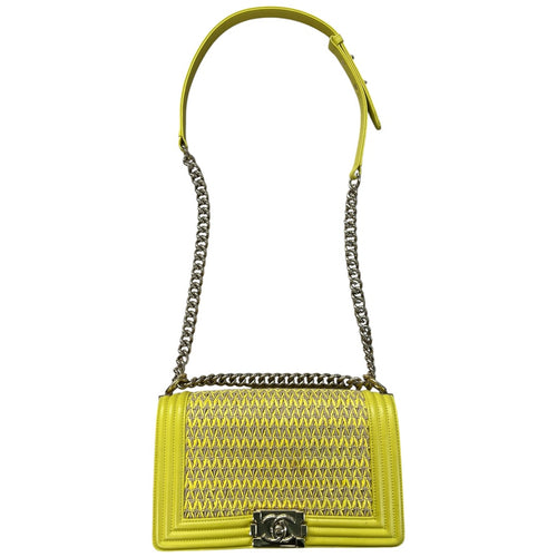 CHANEL Lambskin & Raffia Boy Handbag Yellow Gold Hardware CH1949