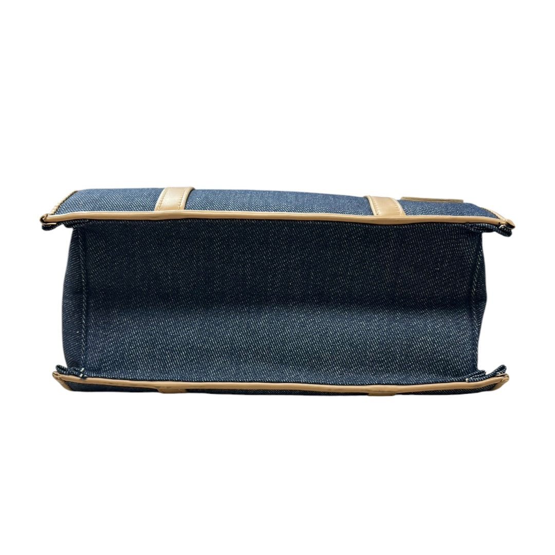 Christian Dior Denim Tote Handbag Blue Tan Leather Trim CH1848