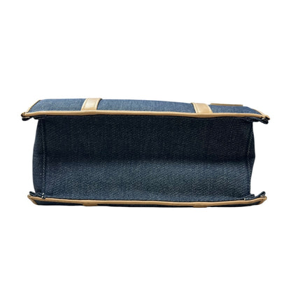 Christian Dior Denim Tote Handbag Blue Tan Leather Trim CH1848