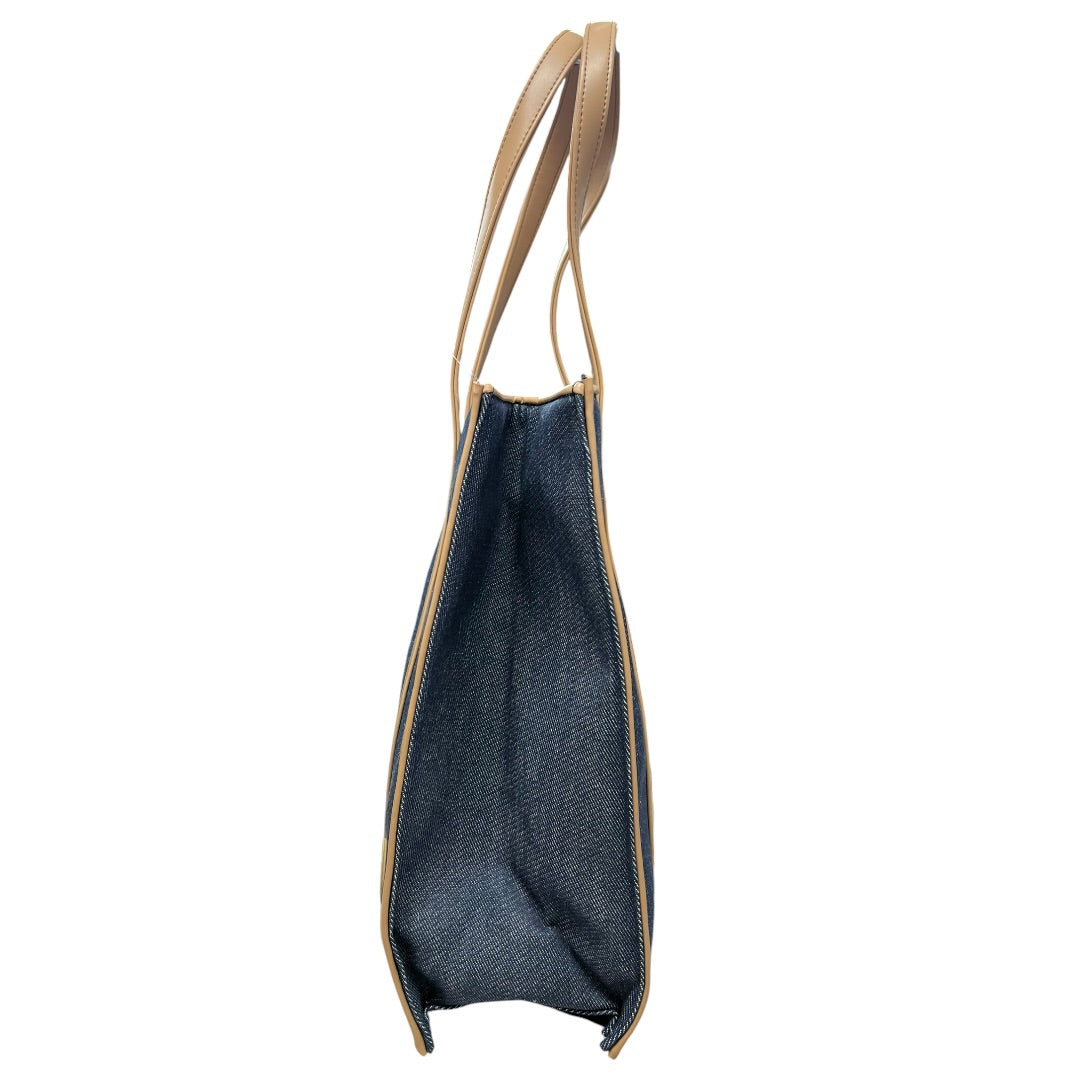 Christian Dior Denim Tote Handbag Blue Tan Leather Trim CH1848