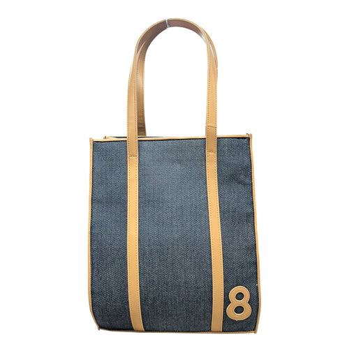 Christian Dior Denim Tote Handbag Blue Tan Leather Trim CH1848
