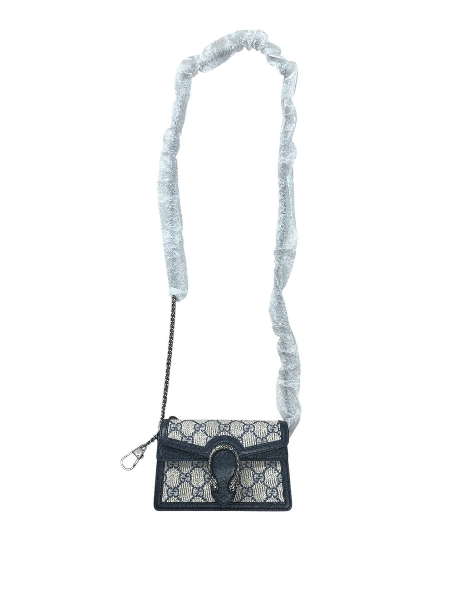 GUCCI GG Supreme Dionysus Super Mini Bag Beige Blue Silver Hardware GU607