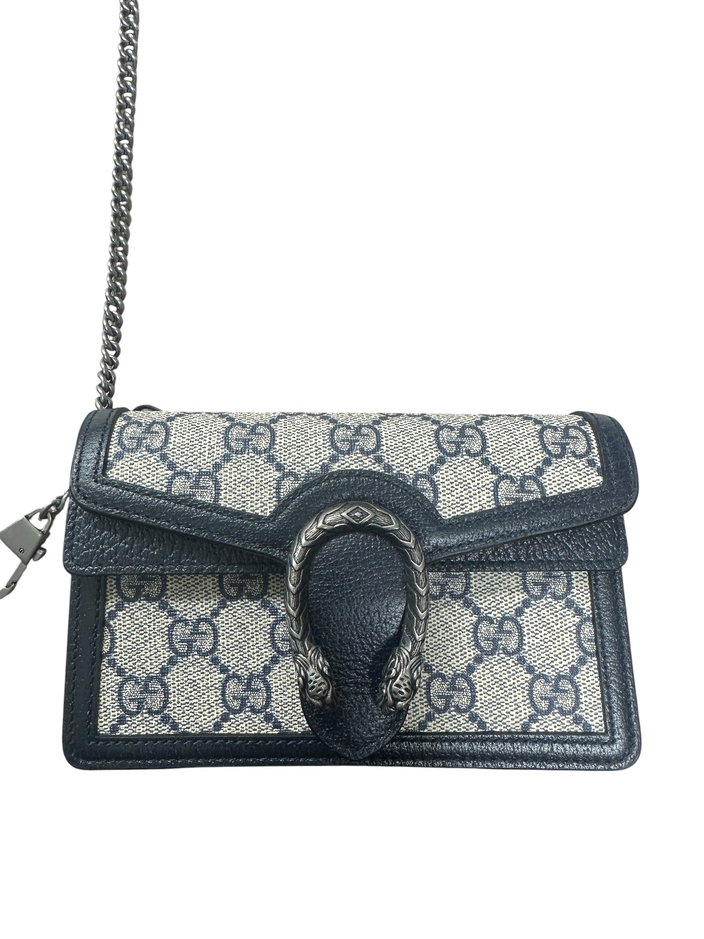 GUCCI GG Supreme Dionysus Super Mini Bag Beige Blue Silver Hardware GU607