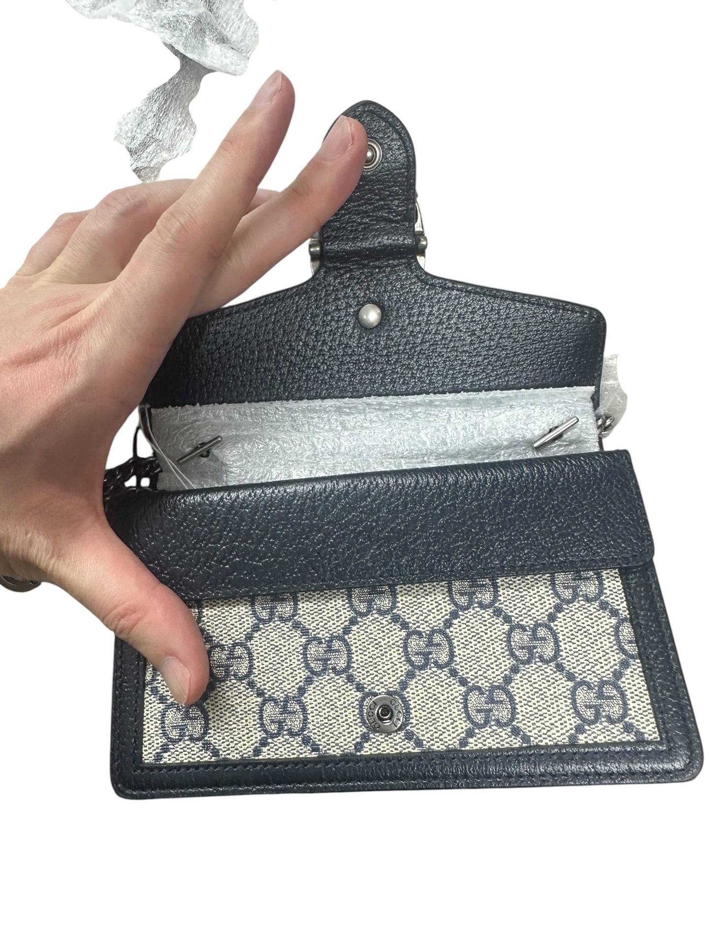 GUCCI GG Supreme Dionysus Super Mini Bag Beige Blue Silver Hardware GU607