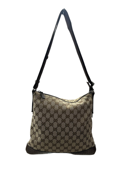 GUCCI GG Canvas Shoulder Bag Brown Silver Hardware GU608