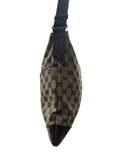 GUCCI GG Canvas Shoulder Bag Brown Silver Hardware GU608