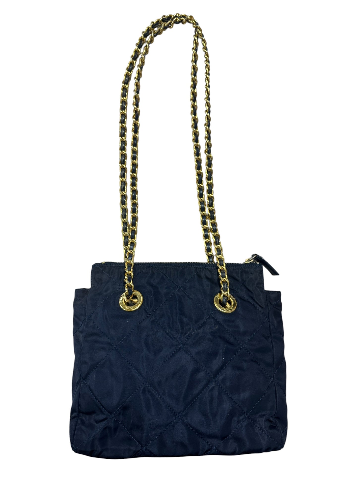 PRADA Tessuto Quilted Chain Shoulder Bag Black Gold Hardware PR201