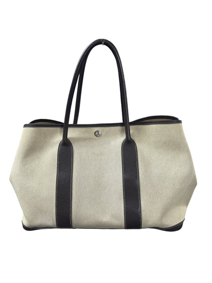 HERMES Toile Garden Party PM 35 Tote Bag Brown Silver Hardware HE452