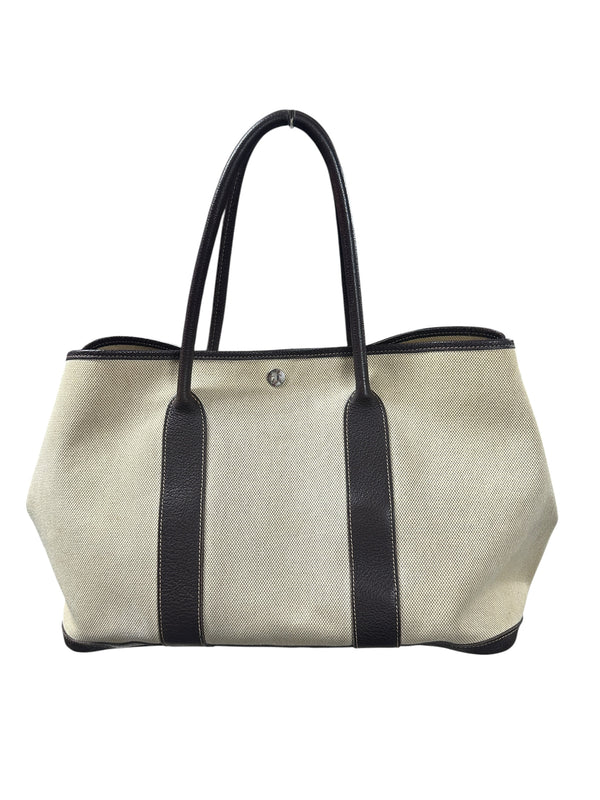 HERMES Toile Garden Party PM 35 Tote Bag Brown Silver Hardware HE452