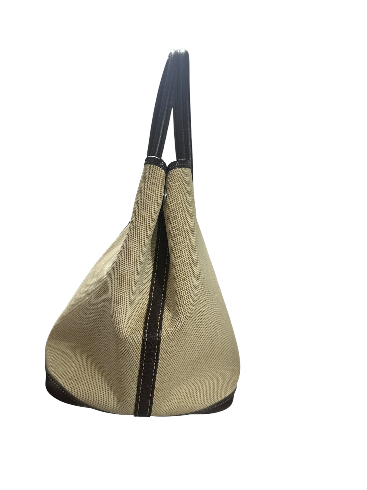 HERMES Toile Garden Party PM 35 Tote Bag Brown Silver Hardware HE452