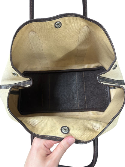HERMES Toile Garden Party PM 35 Tote Bag Brown Silver Hardware HE452