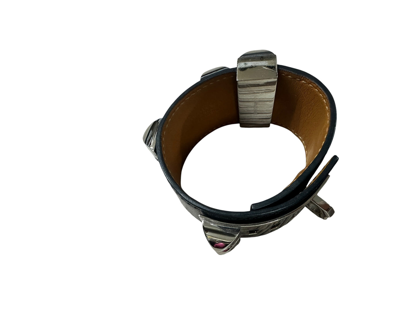 HERMES Leather Collier de Chien CDC Bangle 17cm Black Silver Hardware HE455