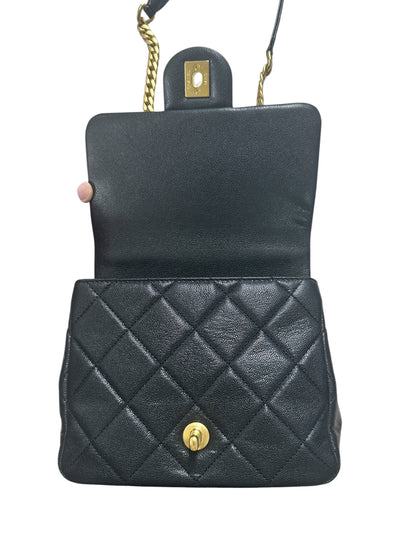 CHANEL Caviar Matelasse 20 Top Handle Bag Black Gold Hardware CH2150