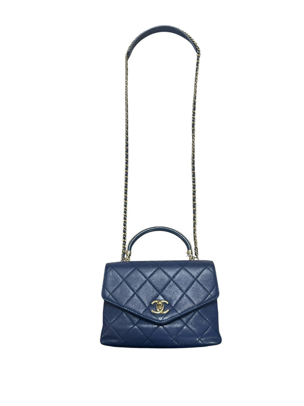 CHANEL Lambskin Matelassé 19 Top Handle Bag Navy Gold Hardware CH2151